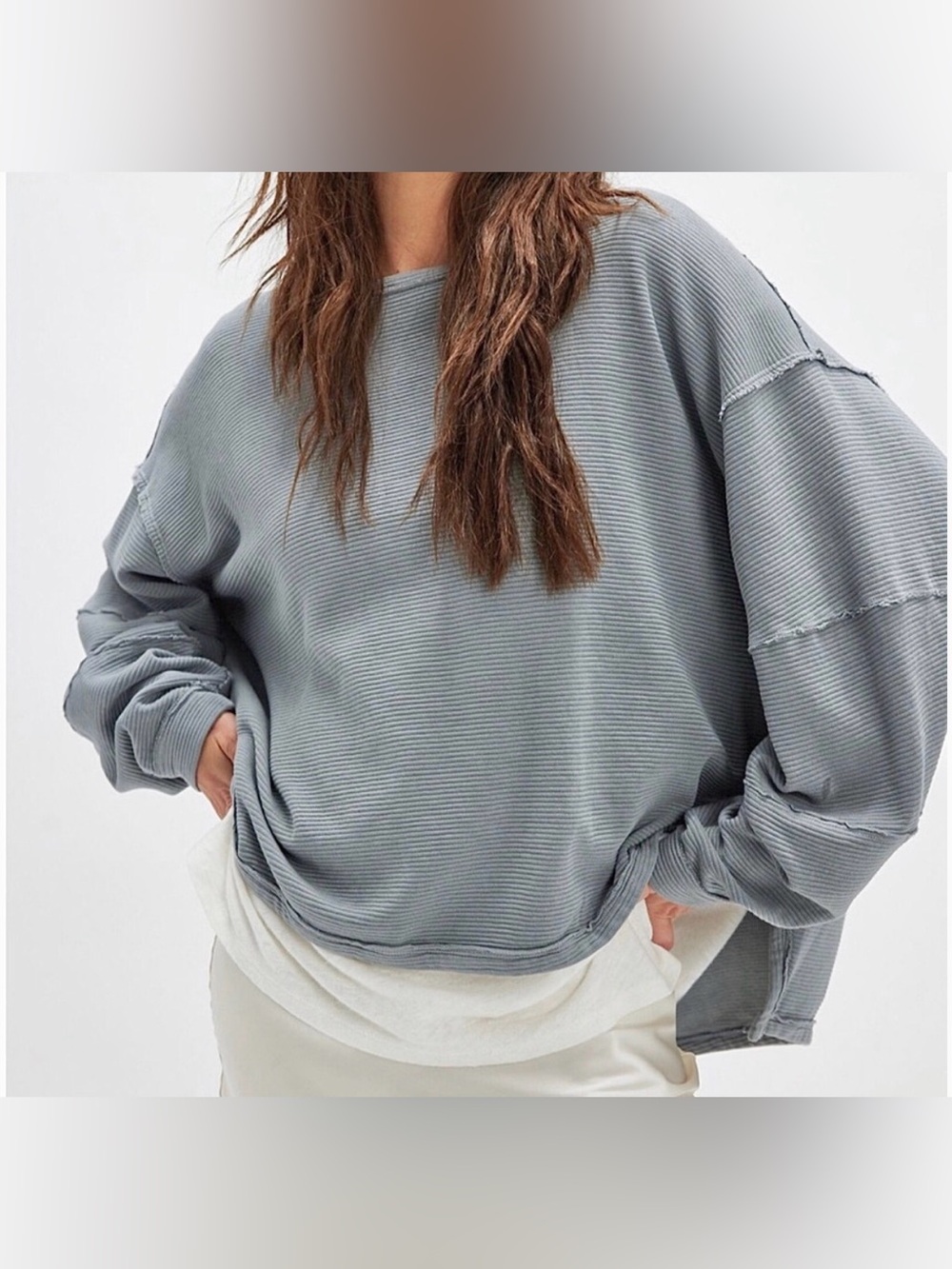 Free People We The Free Total Eclipse Tee Grey Oversized Lightweight Medium NWT